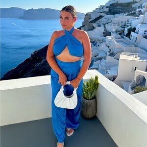 Navy blue 2 piece pants and tied top